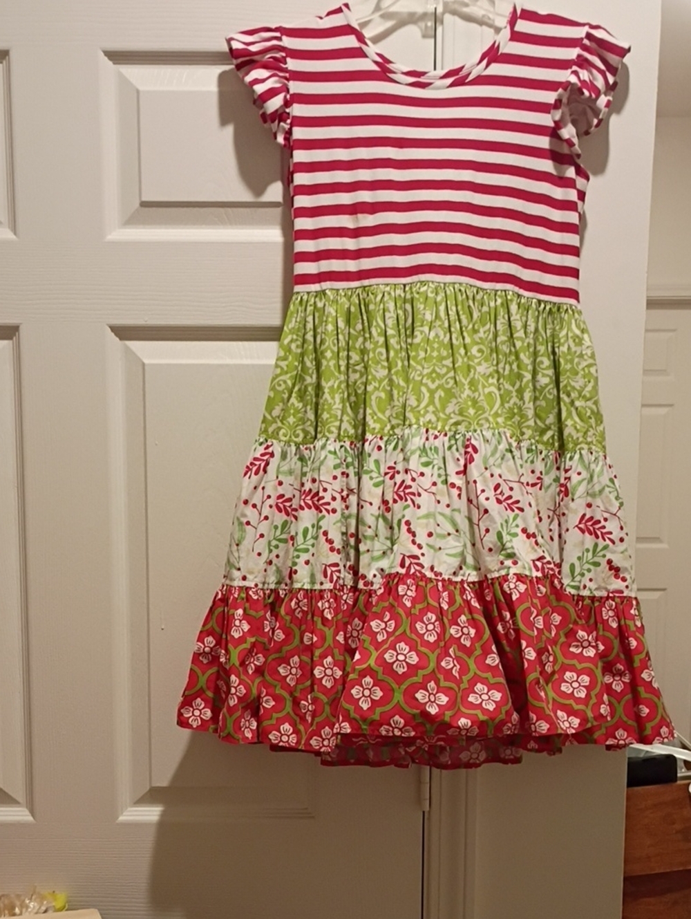 Girls' Pink & Red Tiered Cotton Dress